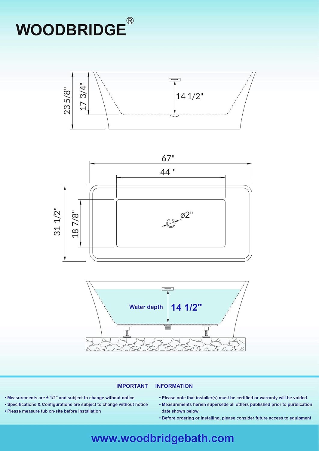 WOODBRIDGE 67' BTS1609-MB-Drain &O Bathtub & F0006MBVT-Faucet, Matte Black