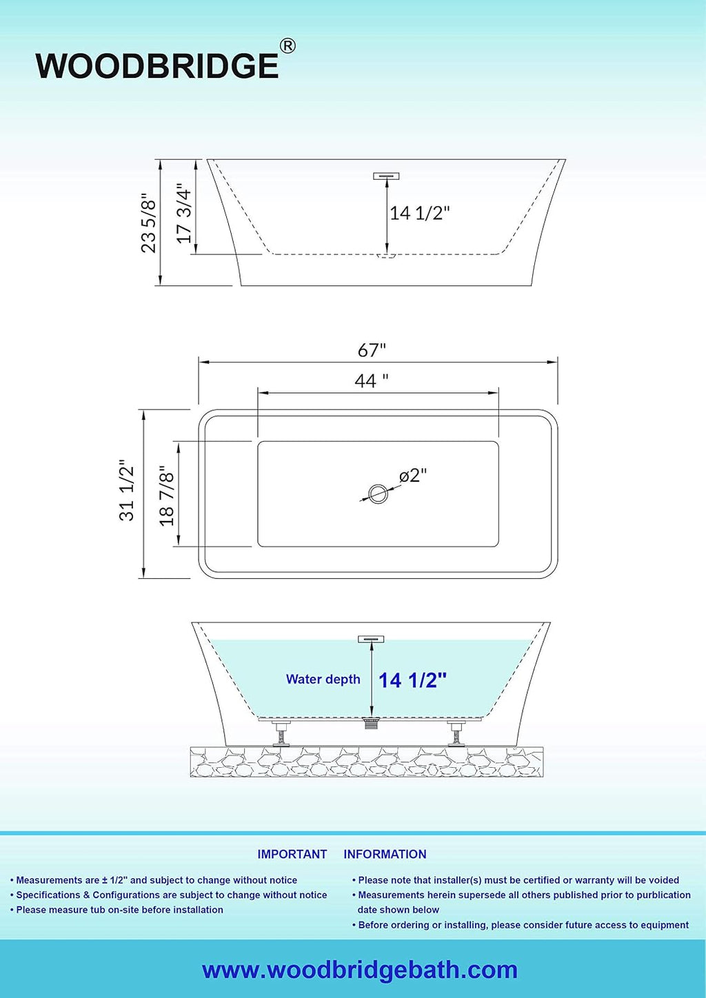 WOODBRIDGE 67' BTS1609-ORB-Drain &O Bathtub &F0010ORBVT-Faucet, Oil Rubbed Bronze