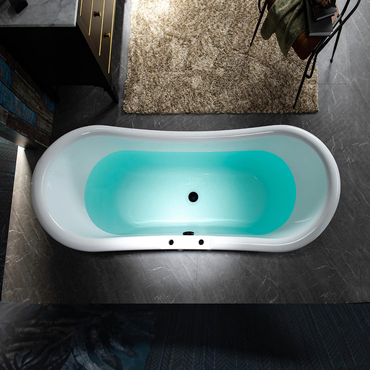 WOODBRIDGE 69 1/4' Acrylic Freestanding Bathtub Contemporary Soaking Tub, White Acrylic,Oil-Rubbed Bronze Drain/Overflow