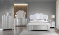 Landmark Traditional Style 5 Pc King Bedroom Set with Upholstered Button Tufted Bed Made with Wood in Silver