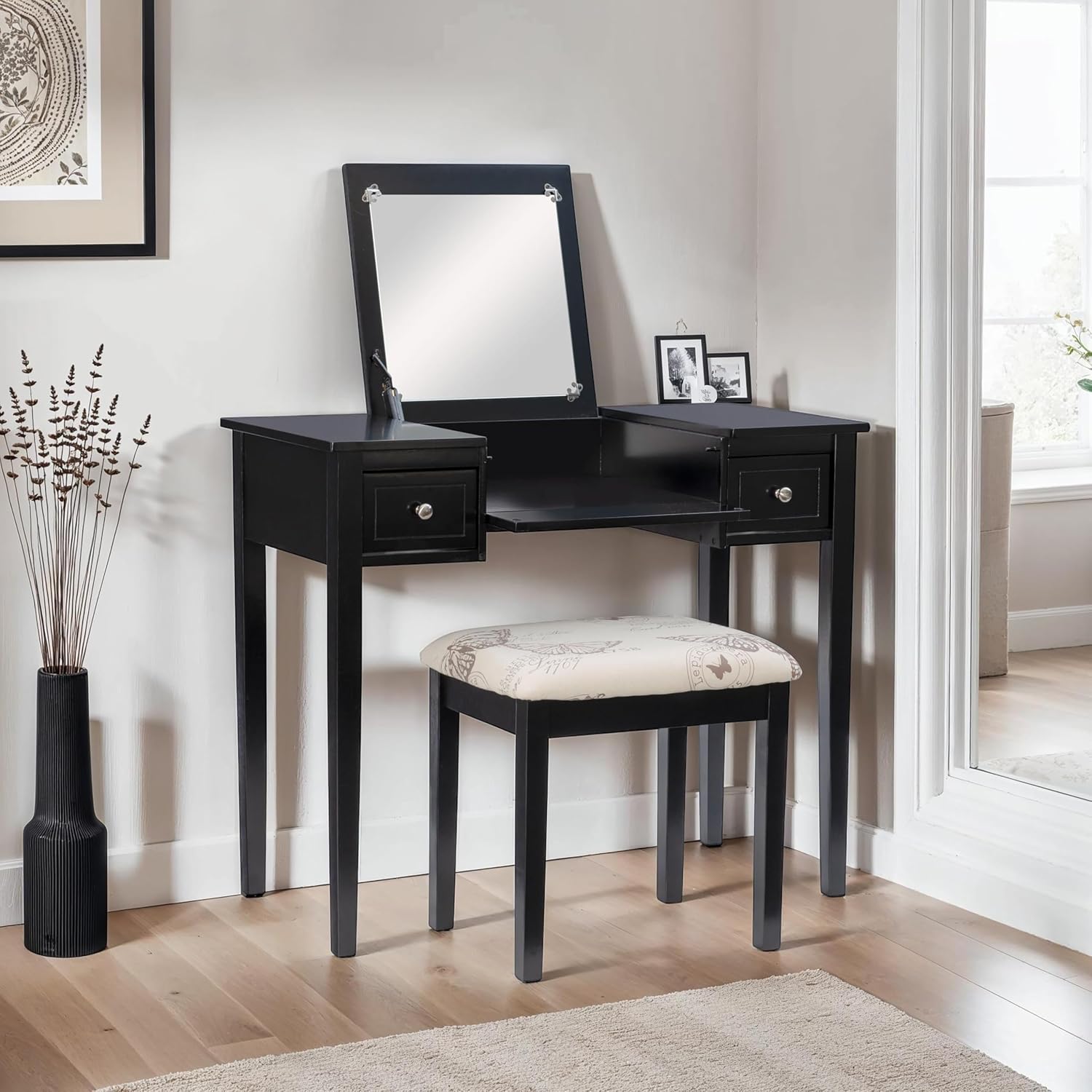 Linon Vanity Set, Black