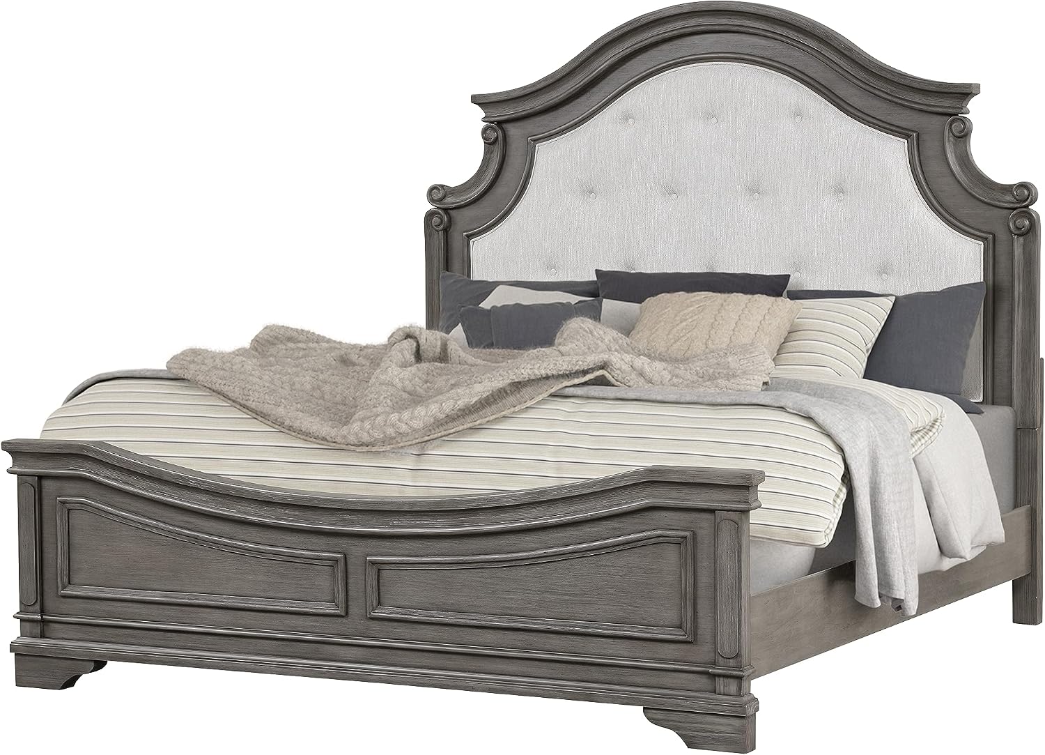 Traditional Style King 4 Pc Bedroom Set Made with Wood in Rustic Gray