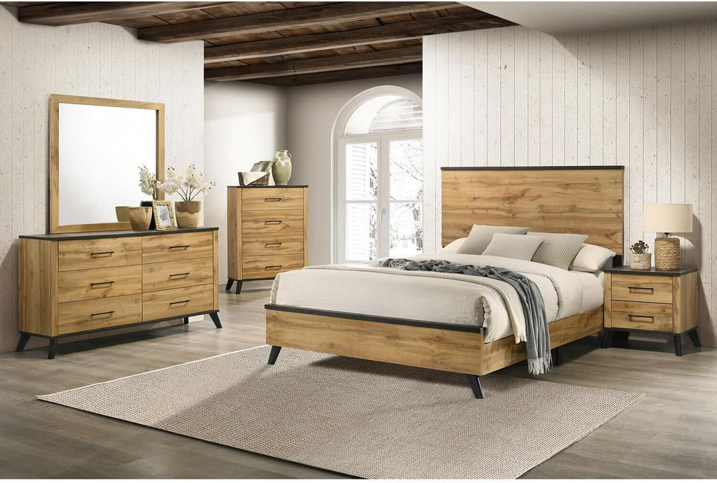 HomeStock Beauty 5-Piece Eastern King Bedroom Set Natural Pine