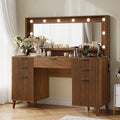 Fluted Makeup Vanity Desk with Large 39.3' Mirror and Lights, 48.8' Wood Vanity, Large Vanity Dressing Table, Modern Wooden Vanity Table for Women and Girls, Bedroom or Dorm (Walnut)
