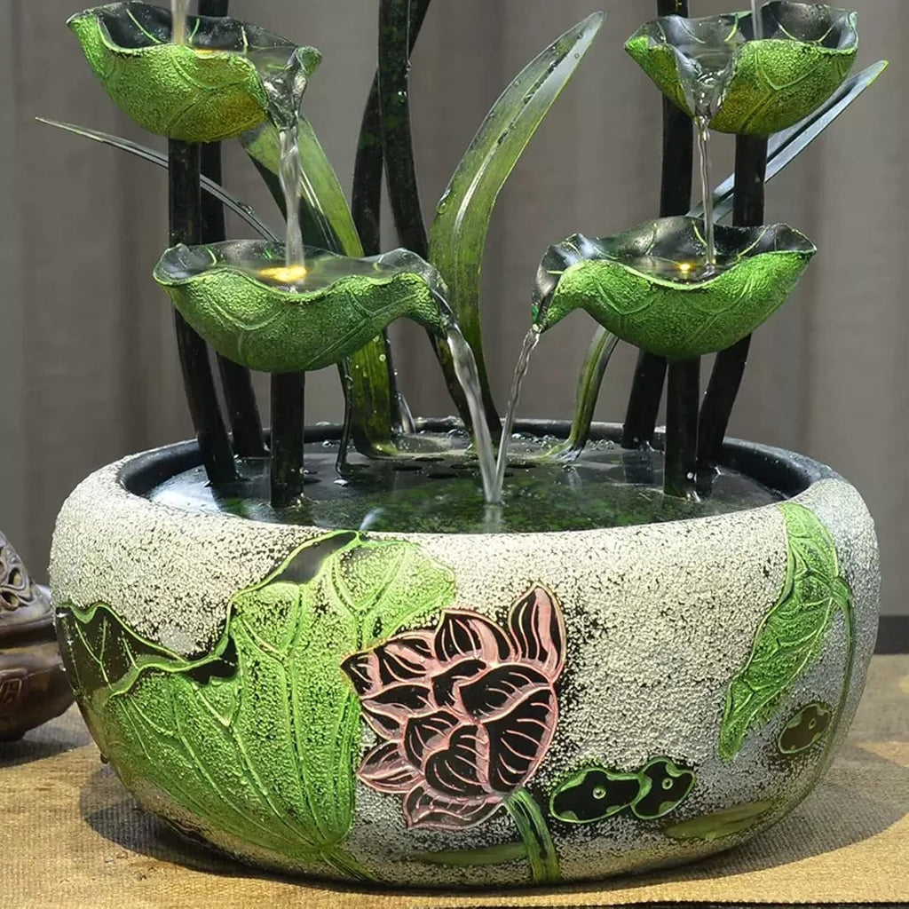 Desktop Fountain Tabletop Fountains Indoor Lotus Leaf Relaxation Waterfall Decoration Fountain Zen Meditation Feature with Pump(Large)
