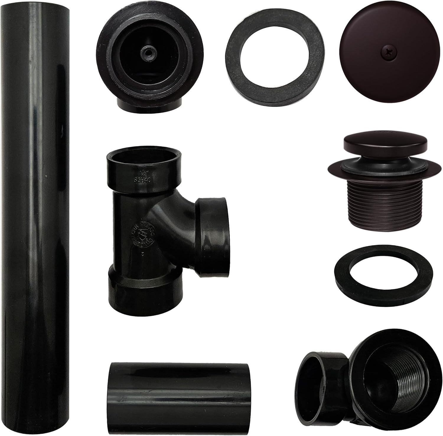 Westbrass D49311-12-12 1-1/2' x 12' Bath Waste & Overflow Assembly with Tip-Toe Drain Plug and One-Hole Faceplate-SCH. 40 ABS Pipe, 12-Pack, Oil Rubbed Bronze