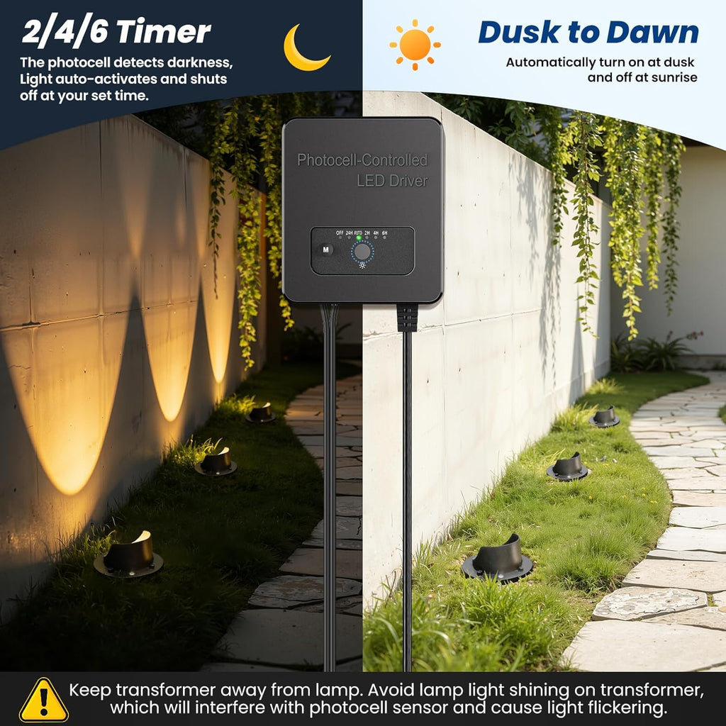 All-in-One Low Voltage Landscape Lighting 12W LED Well Lights IP67 Outdoor In-Ground Lights Waterproof with 144W Transformer, 2700K Warm White Pathway Lighting for Yard Garden, 12 Pack