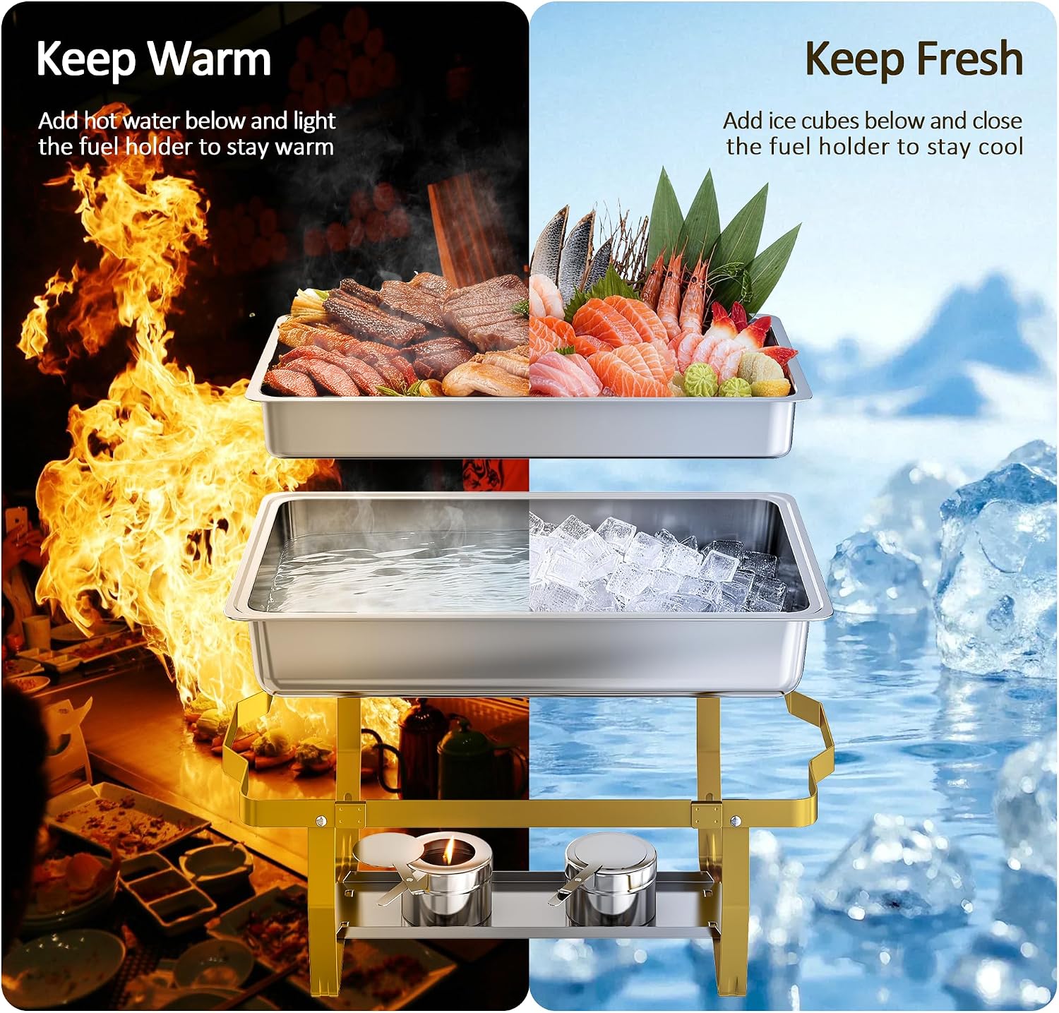 4 Pack Stainless Steel Chafing Dishes for Buffet, 9 QT Capacity with 7 Pans and Serving Utensils Food Warmers for Parties, Weddings, Events Hosting, Family Gatherings,Upgraded Base Design