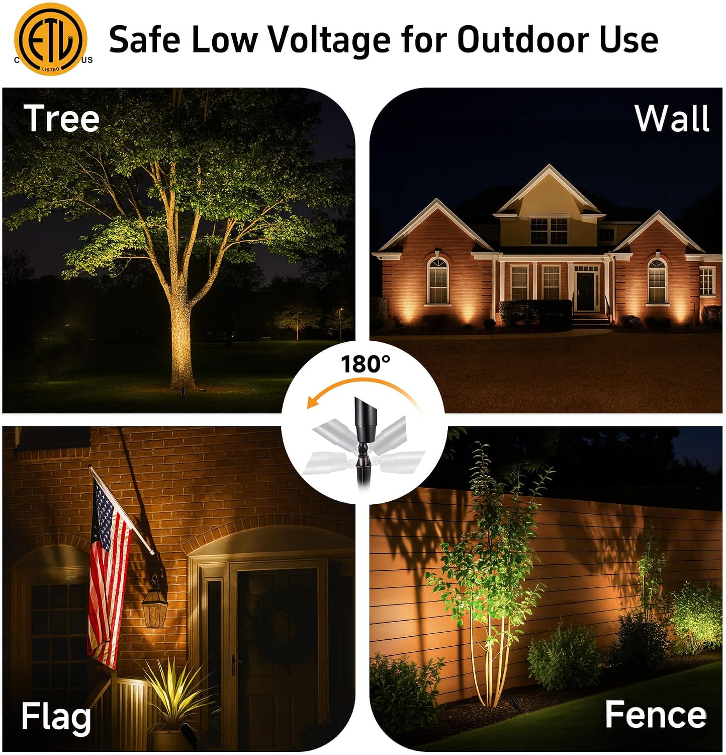 Gardenreet LED Spot Light Outdoor - Die-Cast Brass 12V Uplighting Waterproof, Low Voltage Landscape Lights Metal, Black for Fence Fountain with Warm White MR16 Replaceable Bulbs (12 Pack)