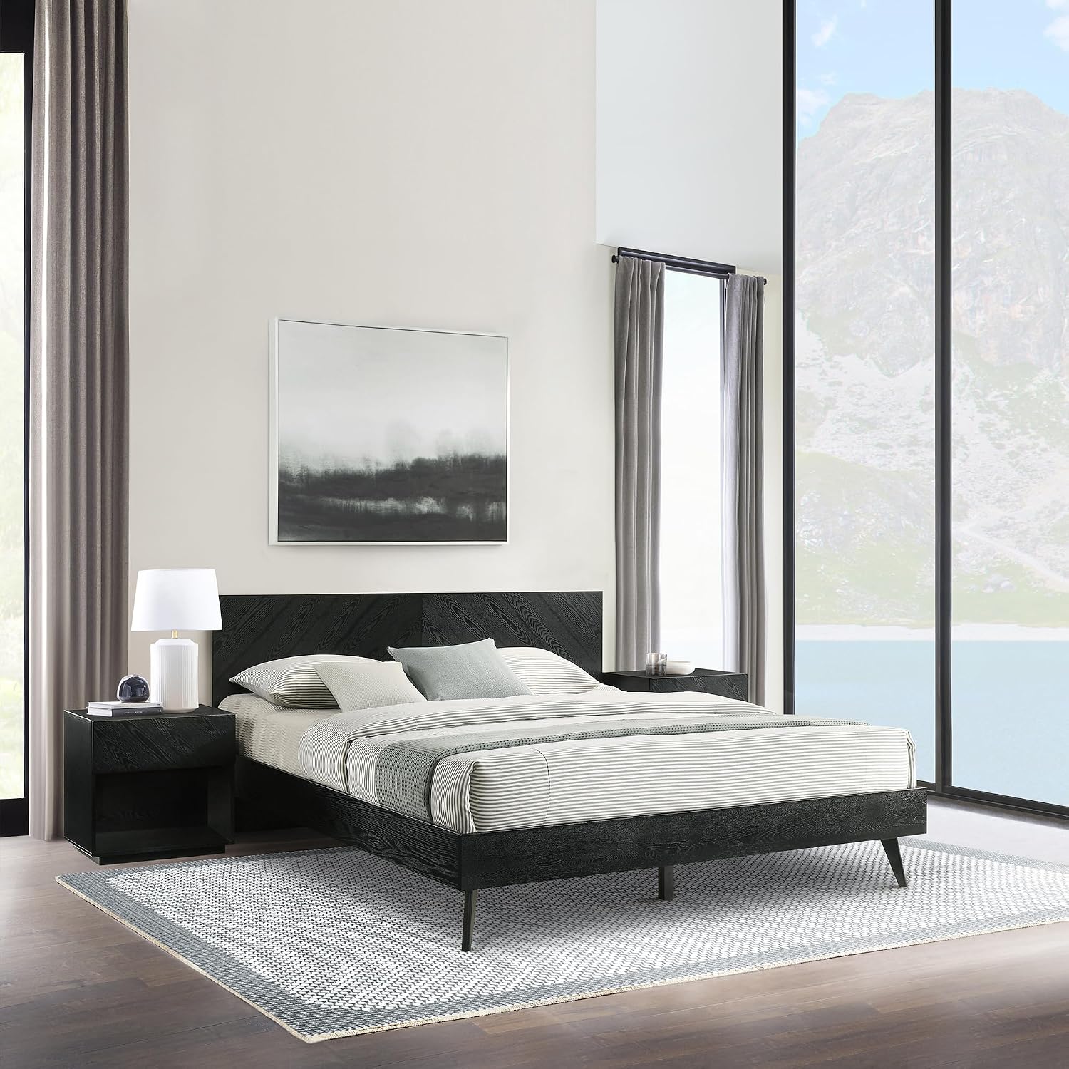 Armen Living Petra King 3 Piece Wood Bedroom Set in Black Finish