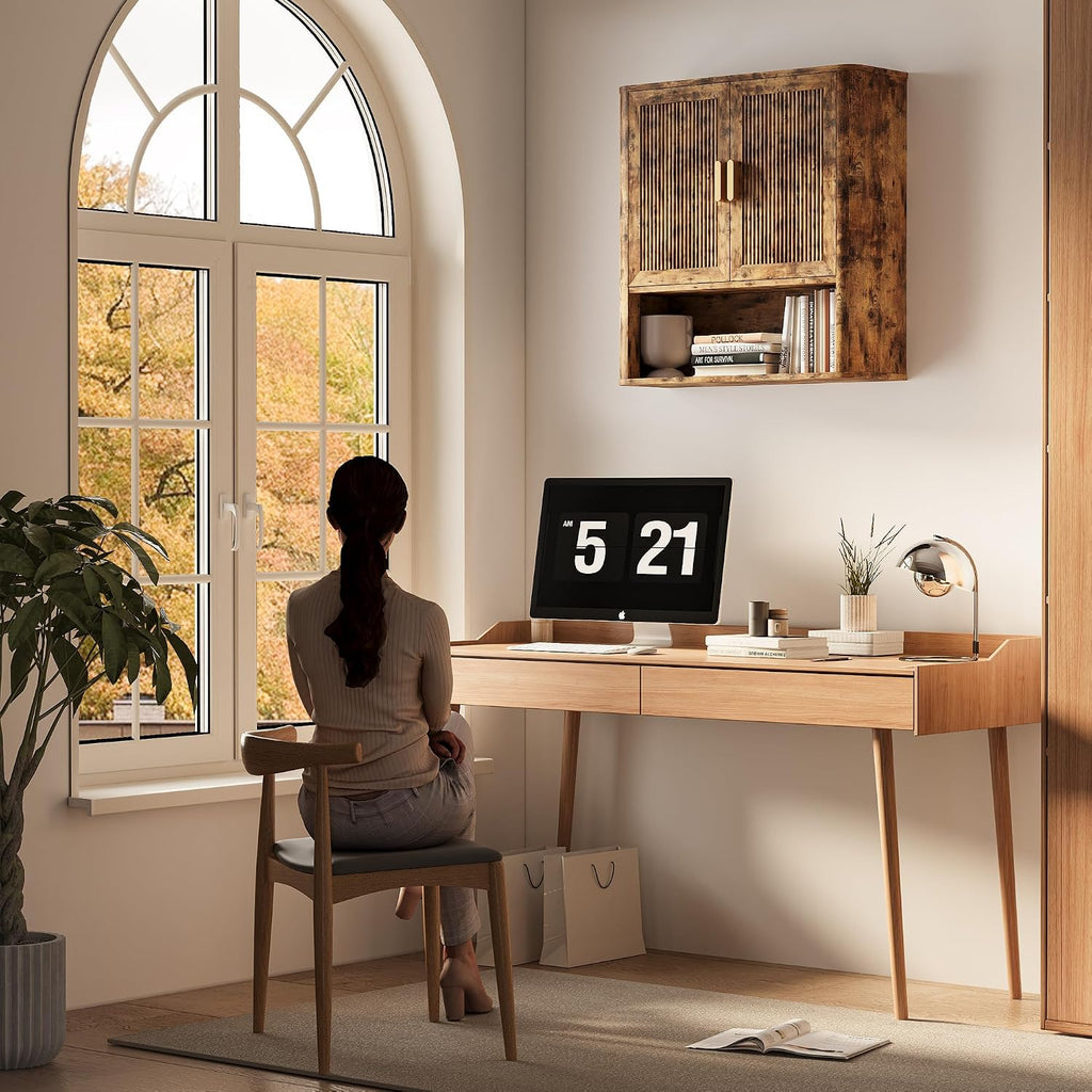 INNOD Bathroom Wall Cabinet, Wall-Mounted Medicine Cabinet with Adjustable Wood Shelf & Doors, Floating Bathroom Cabinet Over Toilet for Laundry Room & Kitchen & Living Room (Retro)