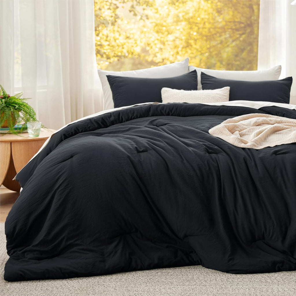 Bedsure Super King Plus Comforter Set, Black Soft Prewashed Bedding for All Seasons, 3 Pieces GentleSoft™ Bed Set, 1 Lightweight Comforter (128'x120') and 2 Pillowcases (20'x36')