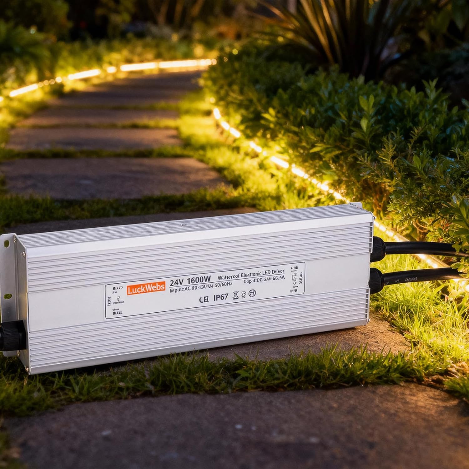 LED Driver 24V 1600W Waterproof Power Supply AC 90-130V to DC 24V66.6A Low-Voltage Transformer IP67 Switching Power Supply Suitable for High-Power LED Lighting and Any 24V DC Equipment