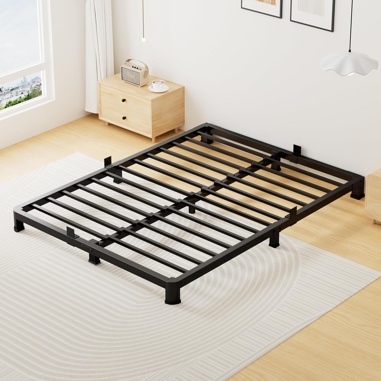 Superay 4 Inch King Bed Frame Low Profile, Heavy Duty Metal Platform Bed Frame with Round Corner Legs, Sturdy Mattress Foundation, No Box Spring Needed, Easy Assembly, Noise Free, Black