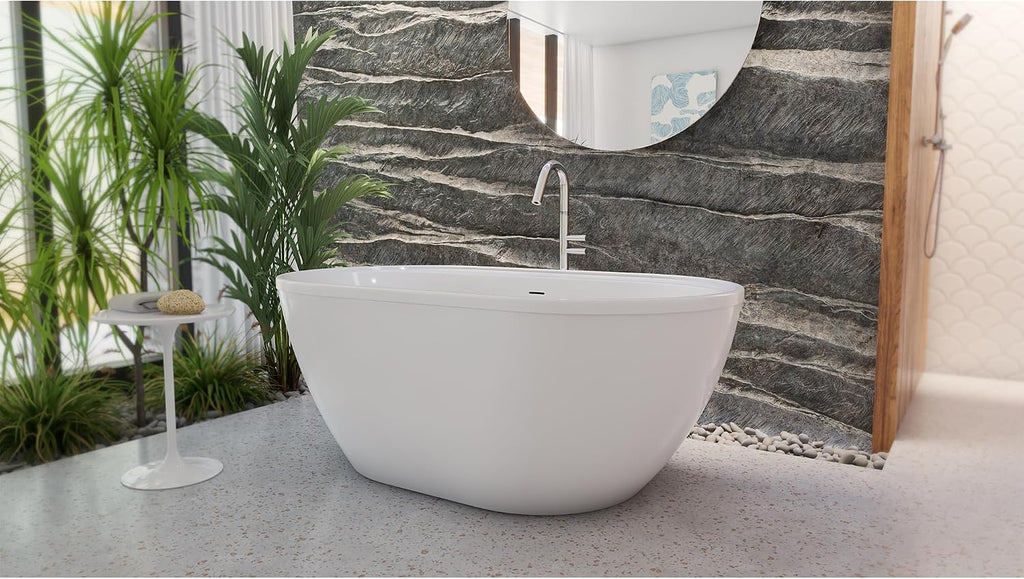 DreamLine Essence 65 3/8 inch L x 36 1/4 inch W x 23 5/8 inch H Freestanding Acrylic Bathtub with Brushed Brass Drain