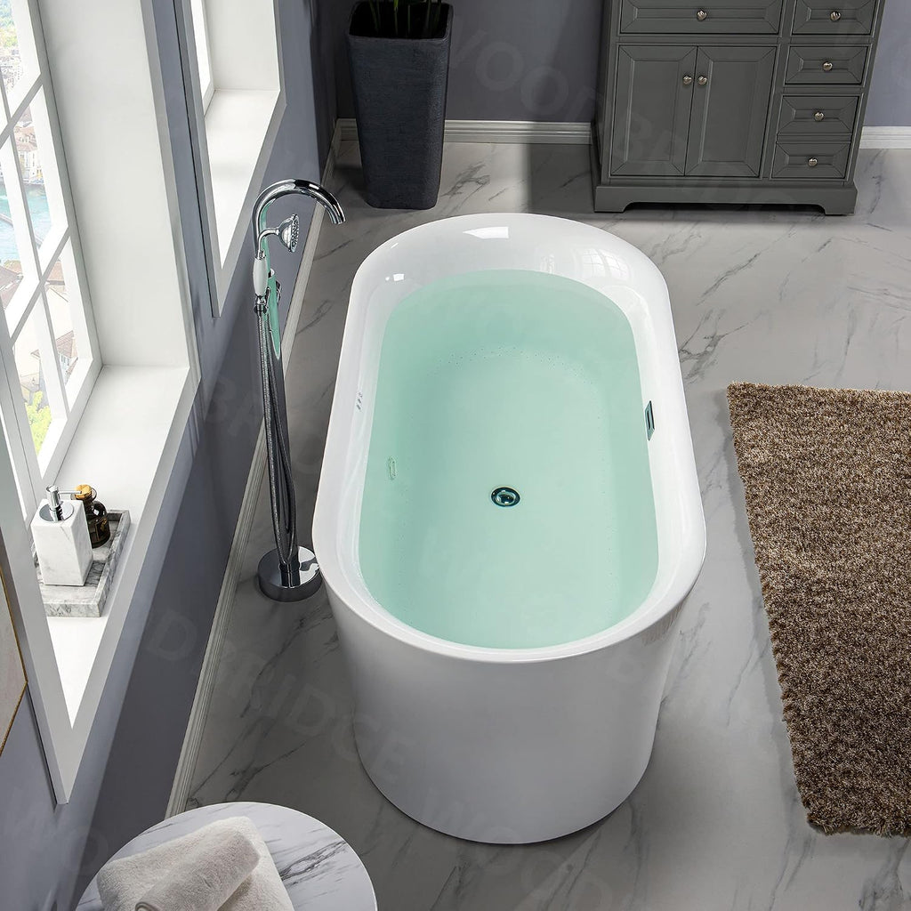WOODBRIDGE 67' Air Bubble Acrylic Freestanding Bathtub Contemporary Soaking Tub, White Acrylic wirh Oil Rubbed Bronze Drain and Overflow,B0101-ORB