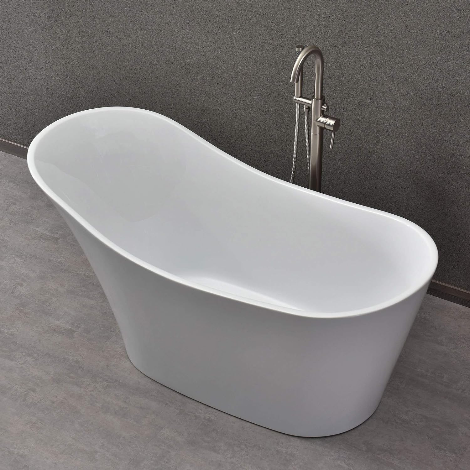 WOODBRIDGE 59' Acrylic Freestanding Bathtub Contemporary Soaking White Tub with Brushed Nickel Overflow and Drain，B0029-B/N-Drain&O