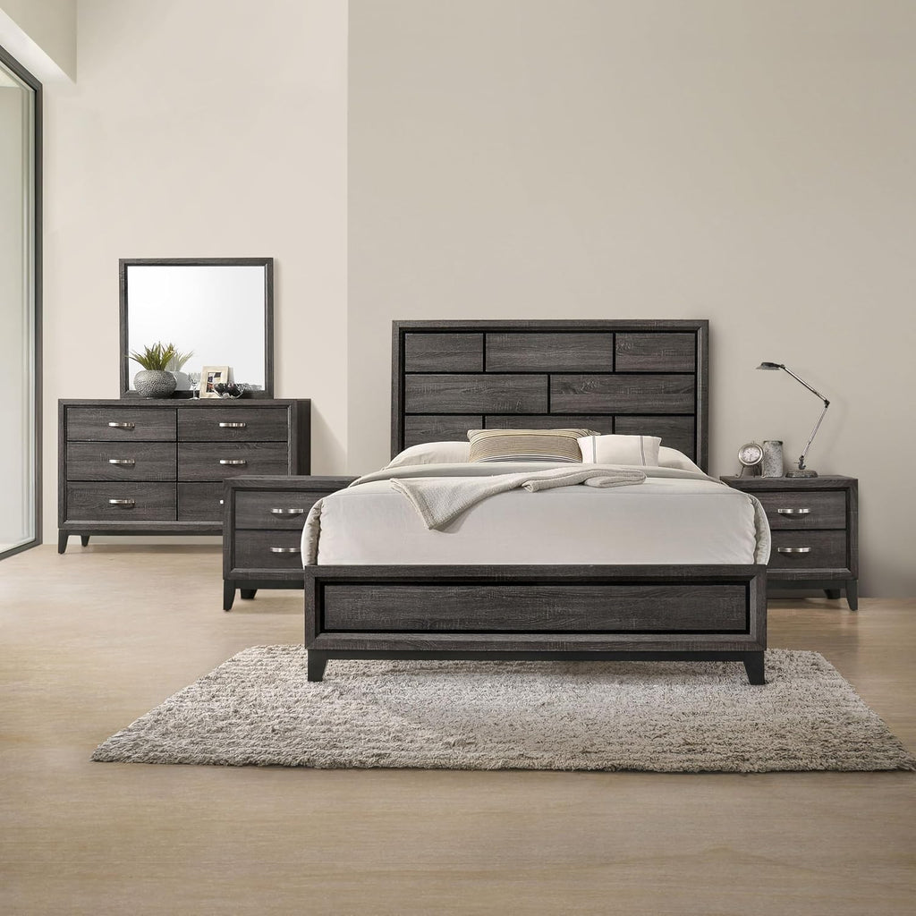 Furniture of America Lucien Modern Wood 5-Piece Queen Bedroom Set with Panel Style Headboard, Two-Tone Design and Wooden Legs, Box Spring Needed, Gray
