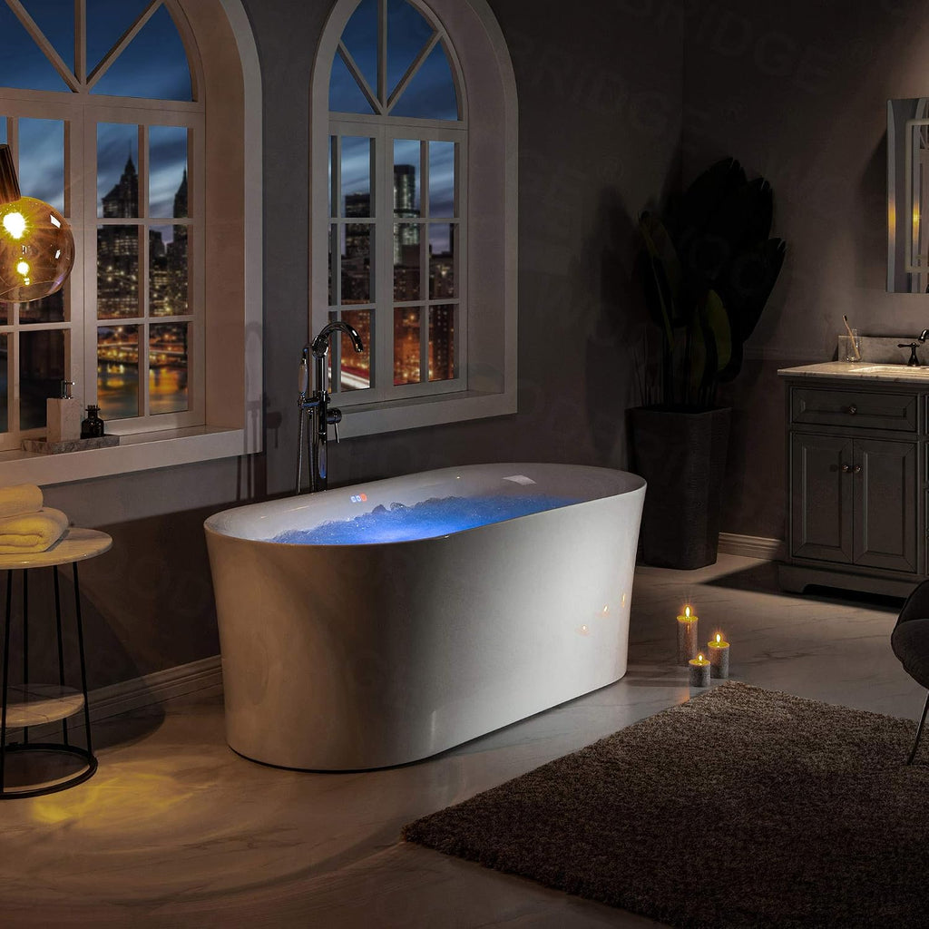 WOODBRIDGE 67' Air Bubble Acrylic Freestanding Bathtub Contemporary Soaking Tub, White Acrylic wirh Oil Rubbed Bronze Drain and Overflow,B0101-ORB