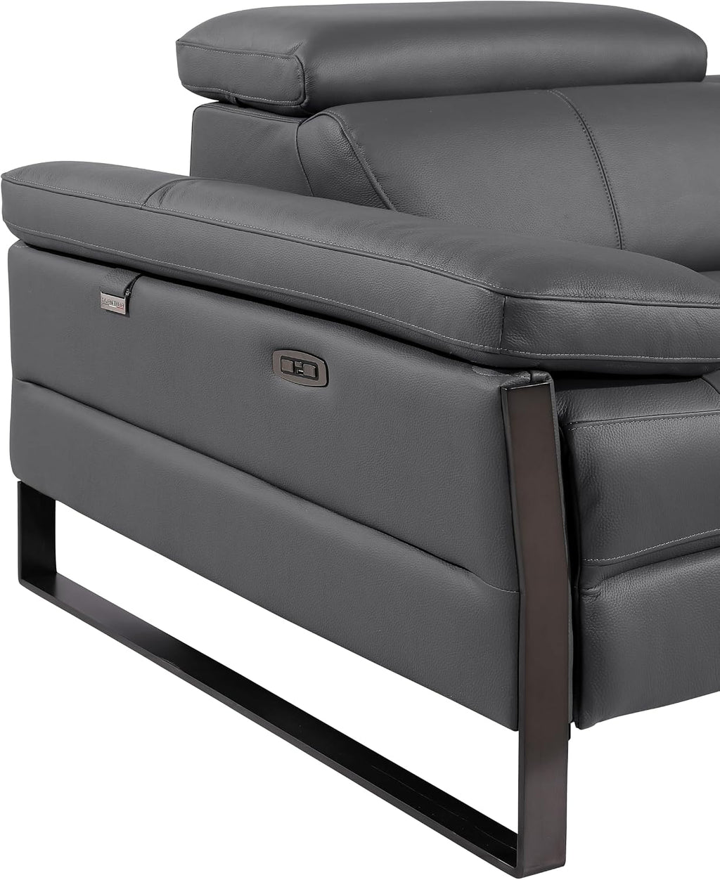 BlackJack Furniture Antonio 8 Piece U Shaped Power Reclining Sectional Sofa, Modular Couch with Top Grain Italian Leather, 4 Electric Recliners, USB & Wireless Chargers, Storage Console, Dark Grey