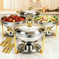ALSO GO Round Chafing Dishes for Buffet with 4 Serving Tongs, 4 Pack 6QT Chafing Dishes Buffet Set, Golden Stainless Steel Catering Food Warmer for for Party, Gathering, Banquet, Wedding
