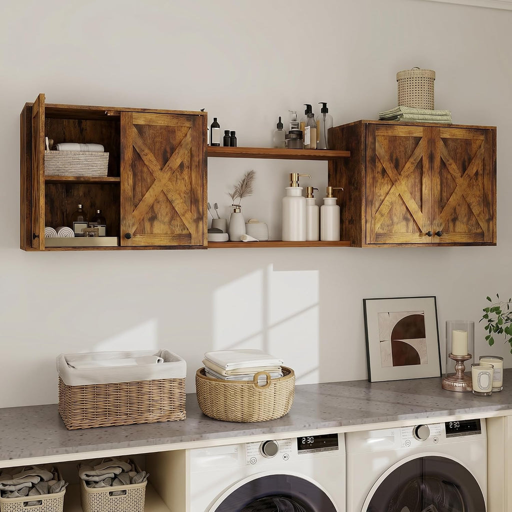 YOURLITE Laundry Cabinet, Medicine Cabinet, Bathroom Kitchen Storage Wall Mounted Farmhouse Organizer with Shelves Over Toilet, One Set of 2 Pieces X 24'