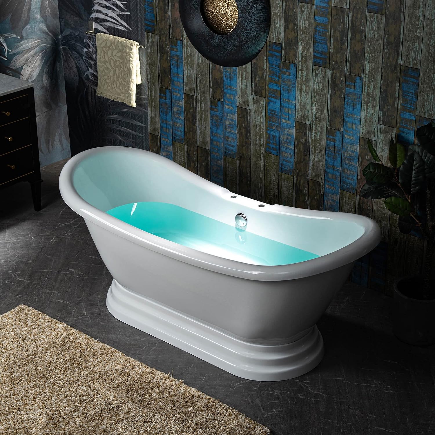 WOODBRIDGE 69 1/4' Acrylic Freestanding Bathtub Contemporary Soaking Tub, White Acrylic,Chrome Drain/Overflow
