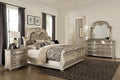 Traditional Classic 4 Pieces California King Size Set Silver Finish Faux Leather Upholstered Bed Classic Design Marble Top Formal Bedroom Furniture