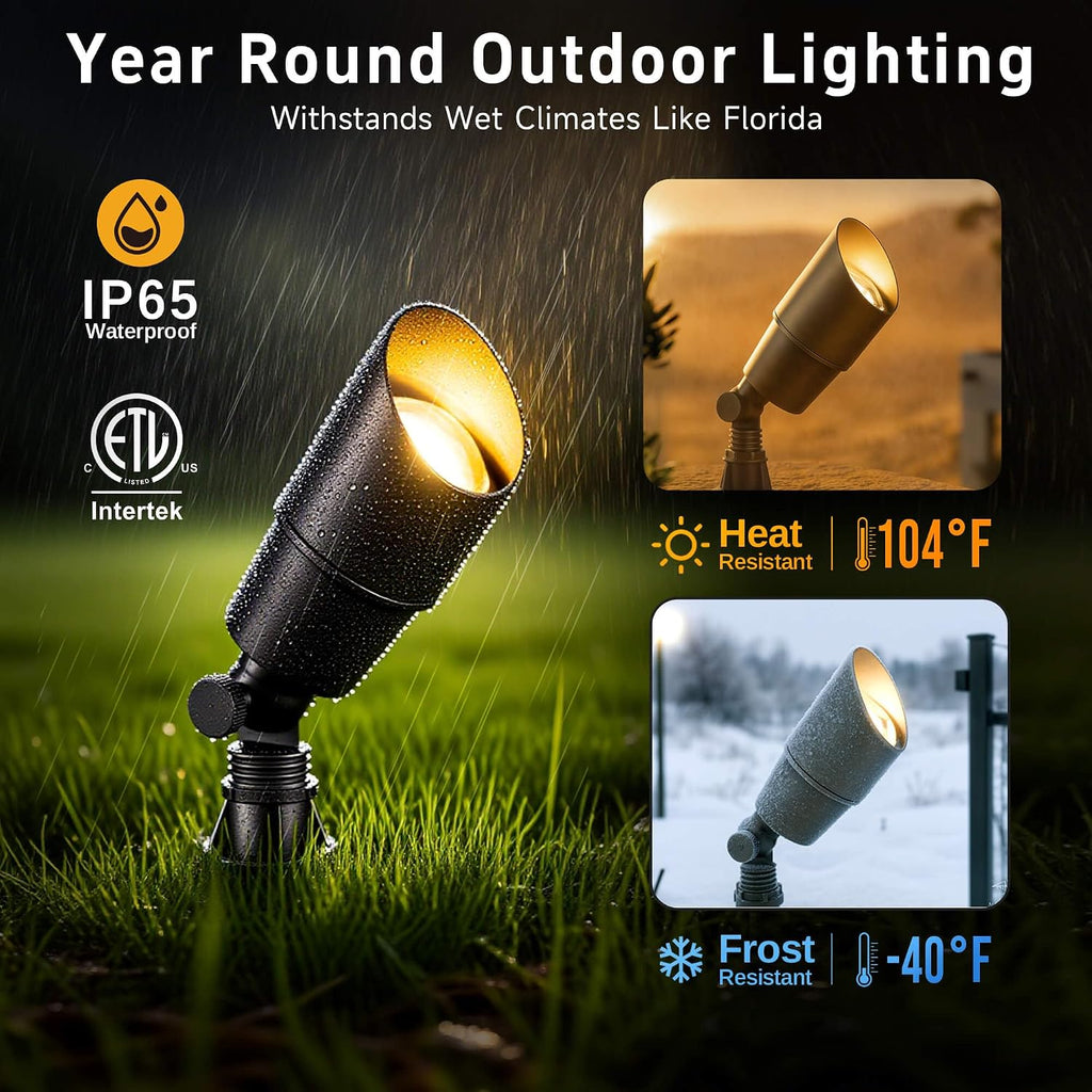 Gardenreet Brass Landscape Lighting - Outdoor Low Voltage Spotlights LED, 12V Wired Uplights, Waterproof Spot Lights, Antique Bronze for Outside Trees with 5W 2700K Warm White MR16 Bulb (4 Pack)