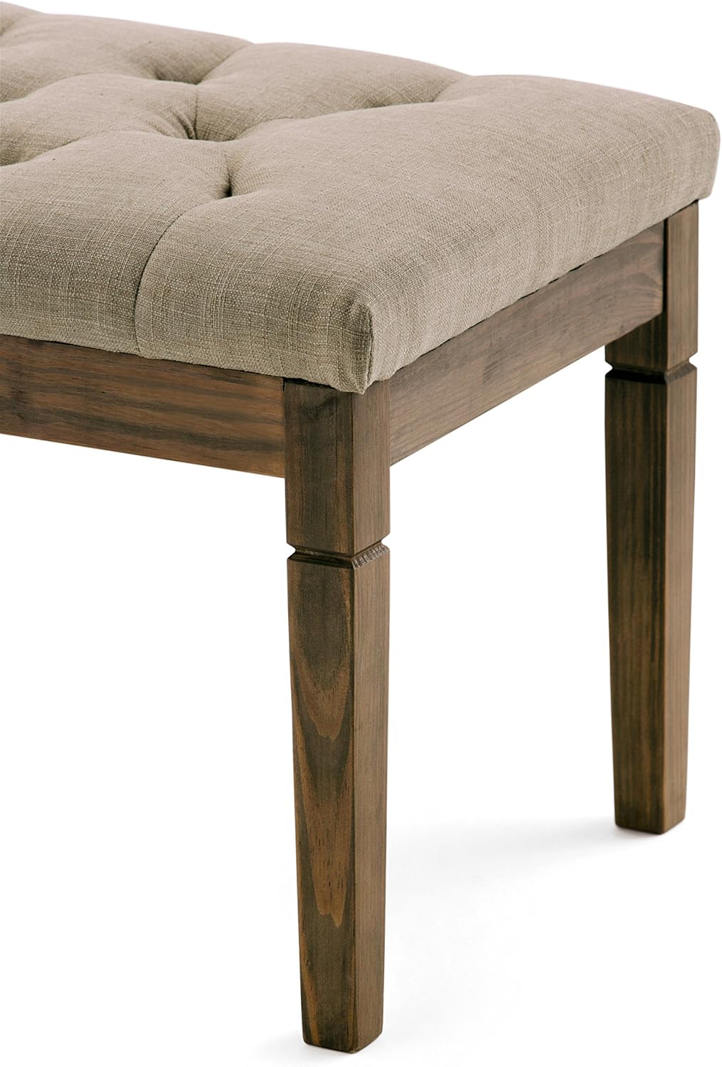 SIMPLIHOME Waverly Tufted Ottoman Bench - 48 inch Wide Upholstered Linen Look Fabric Rectangle Footstool Ottoman in Natural, Traditional Bench for Bedroom, Entryway or Living Room with Carved Legs