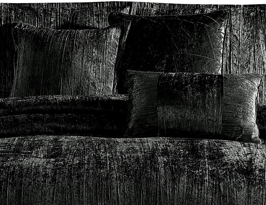HomeStock King Comforter Set - 7 Piece Velvet Bedding - Black