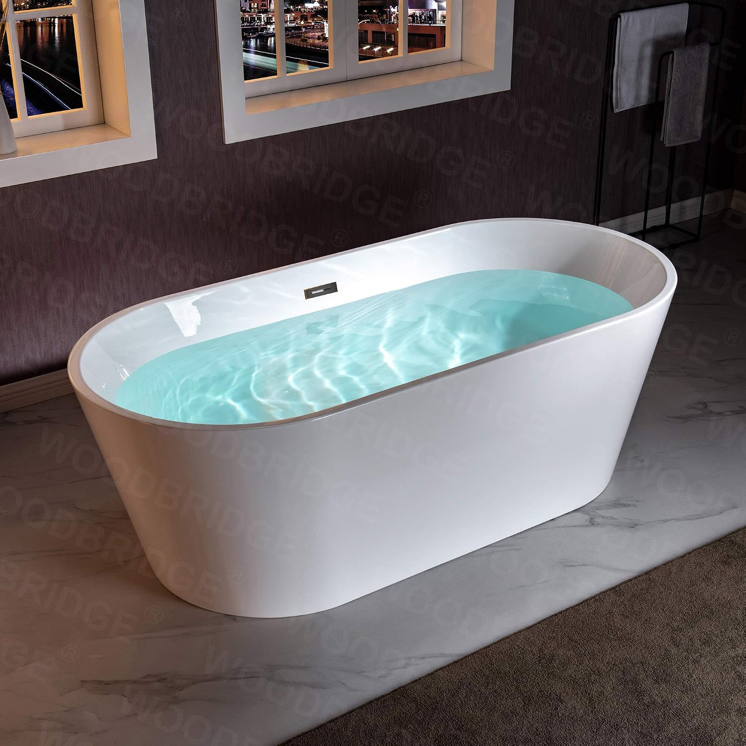 WOODBRIDGE 67' Acrylic Freestanding Bathtub Contemporary Soaking White Tub with Oil-Rubbed Bronze Overflow and Drain，B0013-ORB