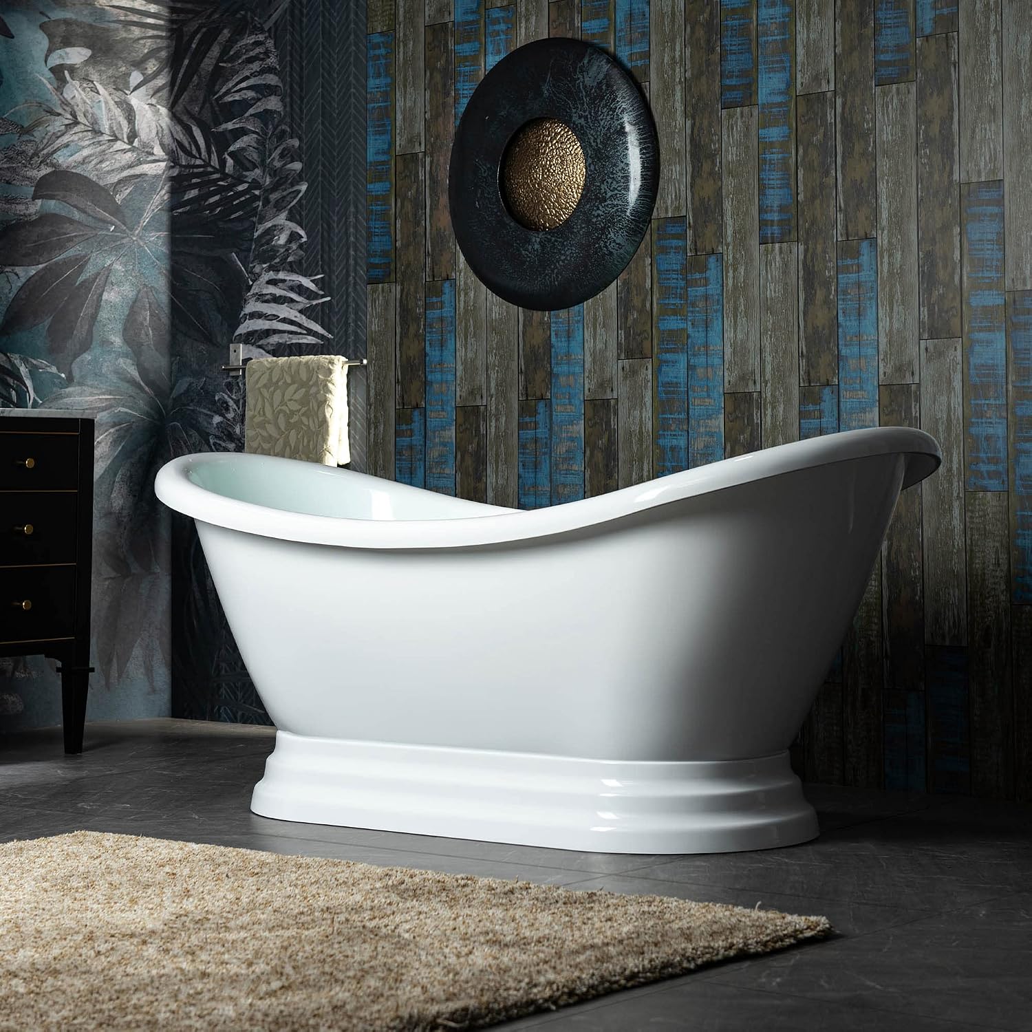 WOODBRIDGE 69 1/4' Acrylic Freestanding Bathtub Contemporary Soaking Tub, White Acrylic,Oil-Rubbed Bronze Drain/Overflow