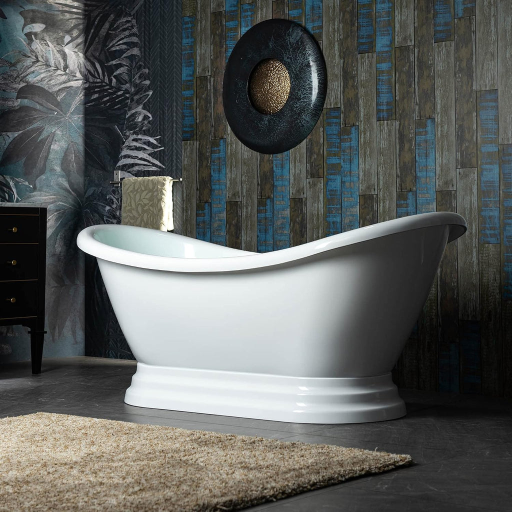 WOODBRIDGE 69 1/4' Acrylic Freestanding Bathtub Contemporary Soaking Tub, White Acrylic,Brushed Nickel Drain/Overflow