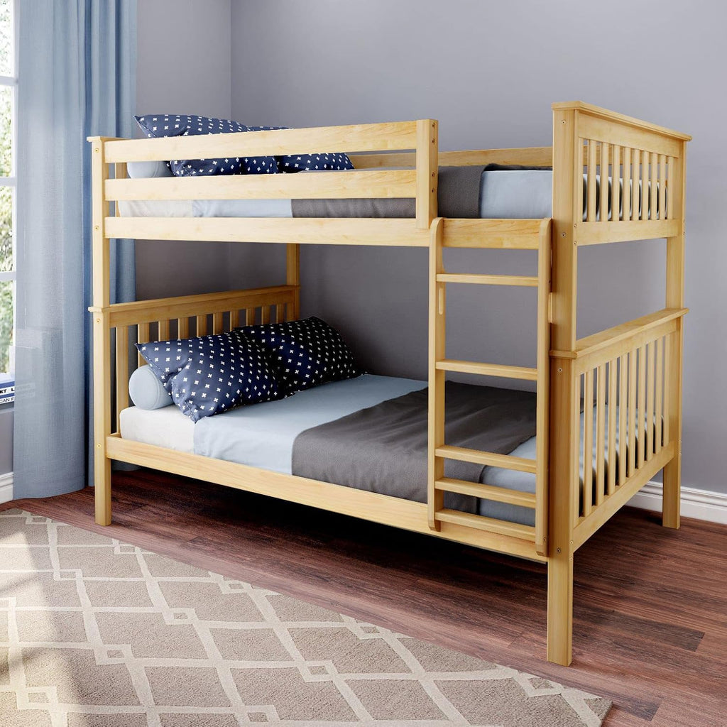 Max & Lily Full Over Full Bunk Bed with Ladder, Solid Wood Platform Bed Frame for Kids, 14' Safety Guardrails, Easy Assembly, No Box Spring Needed, Natural