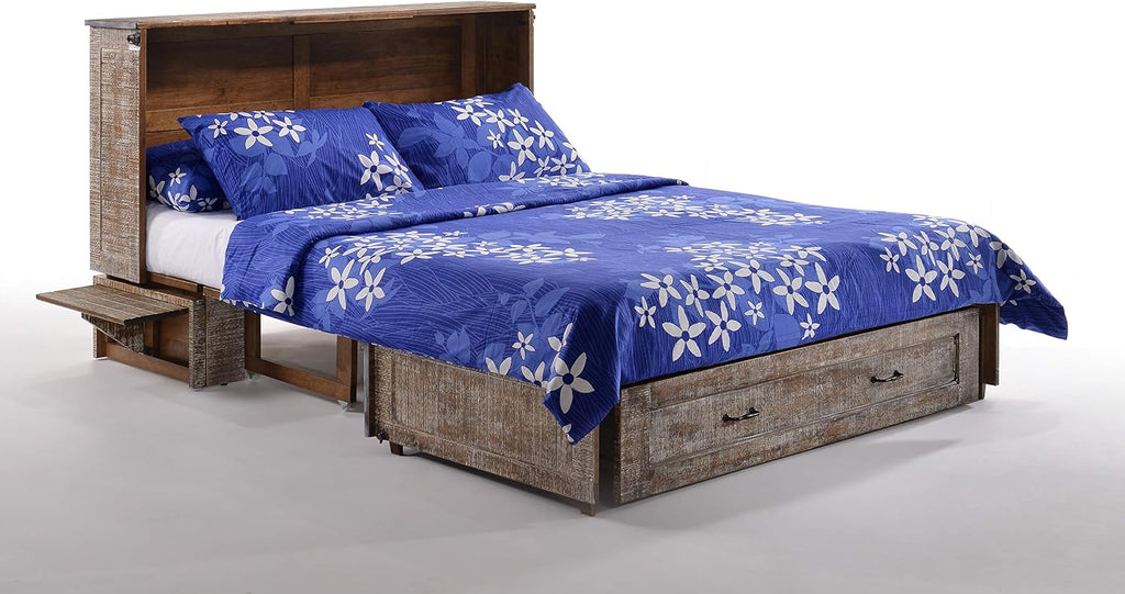 Night & Day Furniture Murphy Cabinet Convertible Bed - Queen Size-with Tri-Fold Premium Memory Foam Mattress (White Bark)