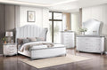 First of a Kind Nina White Silver Traditional 4 Piece King Bedroom Set with Upholstered Tufted Headboard Elegant European Inspired Design Coordinated Furniture Collection
