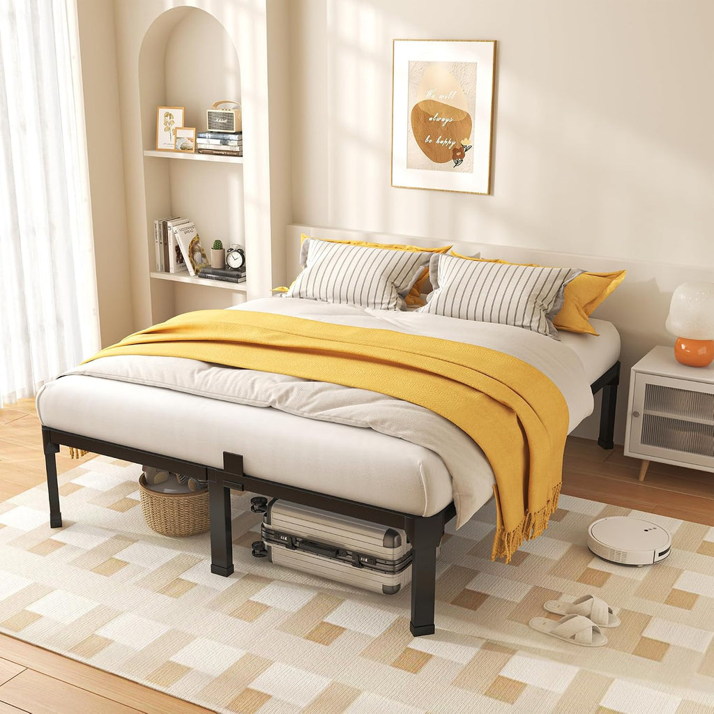ROIL 14 Inch King Size Bed Frame with Mattress Slide Stopper - Double Black Basic Anti Squeak Steel Slats Metal Platform, Heavy Duty Noise Free Easy Assembly Bedframes, No Box Spring Needed