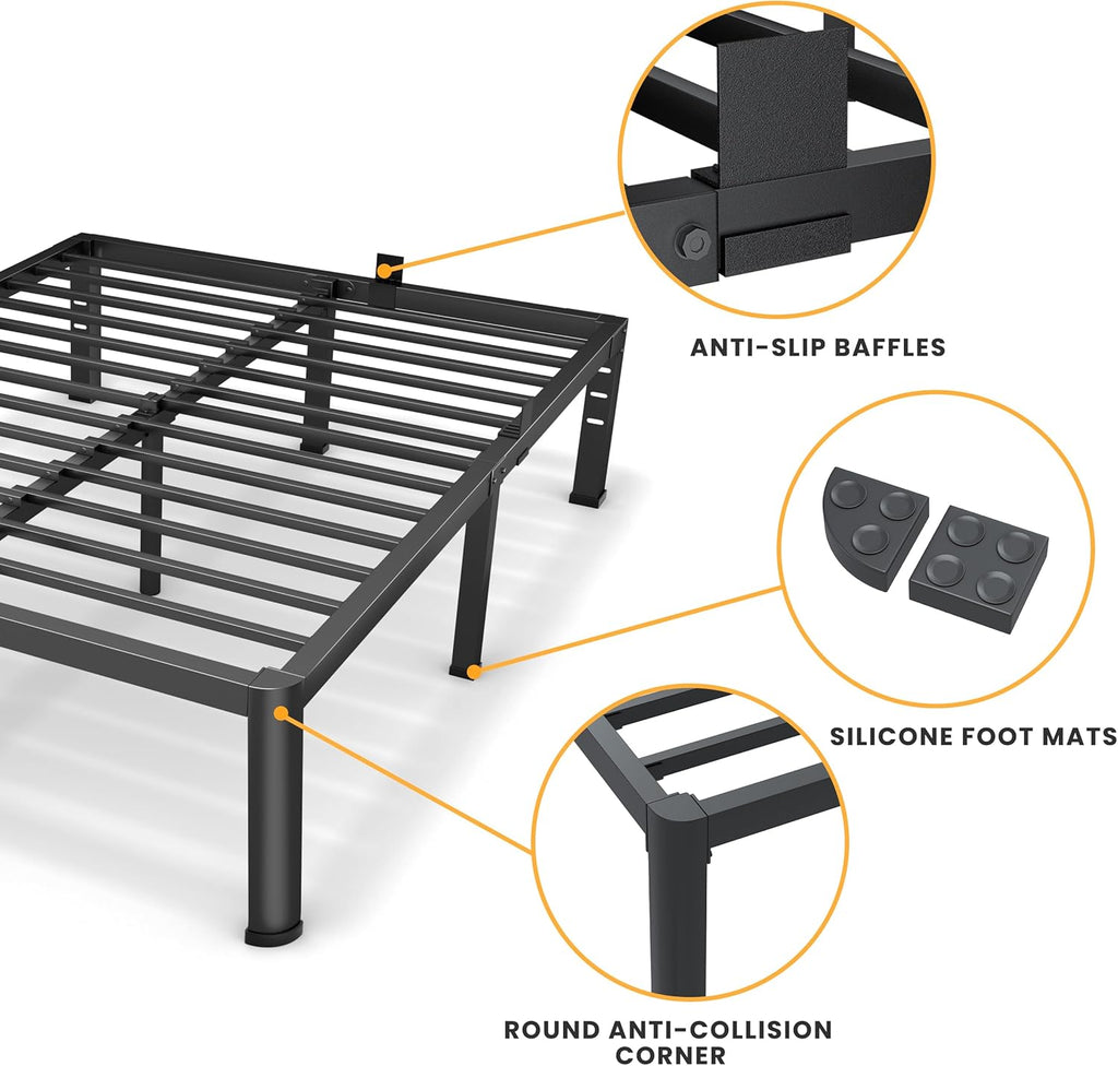 14 Inch California King Bed Frame, Metal Platform Bed Frame with Round Corner Legs, 3500 lbs Heavy Duty Steel Slats Support, No Box Spring Needed, Noise Free, Easy Assembly, Black