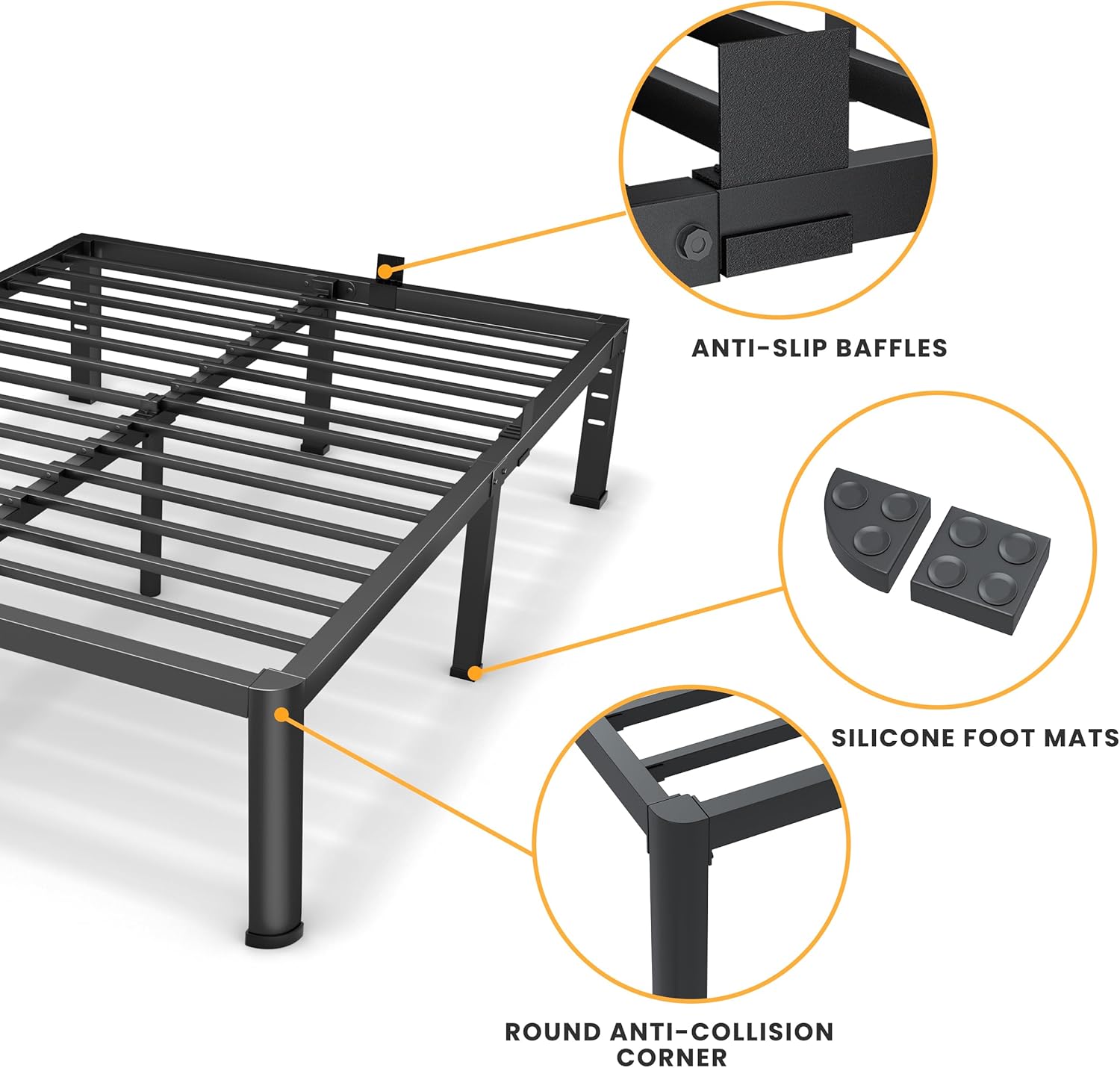 14 Inch California King Bed Frame, Metal Platform Bed Frame with Round Corner Legs, 3500 lbs Heavy Duty Steel Slats Support, No Box Spring Needed, Noise Free, Easy Assembly, Black