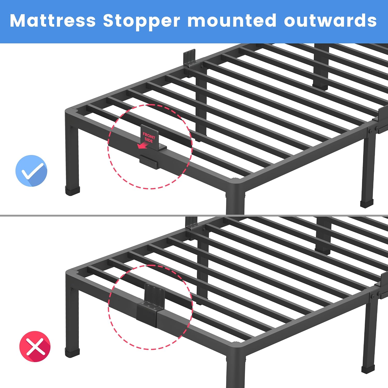 MAF 12 Inch California King Metal Platform Bed Frame with Round Corner Legs, Mattress Slide Stopper, 3000 LBS Heavy Duty Steel Slats Support, No Box Spring Needed, Noise Free