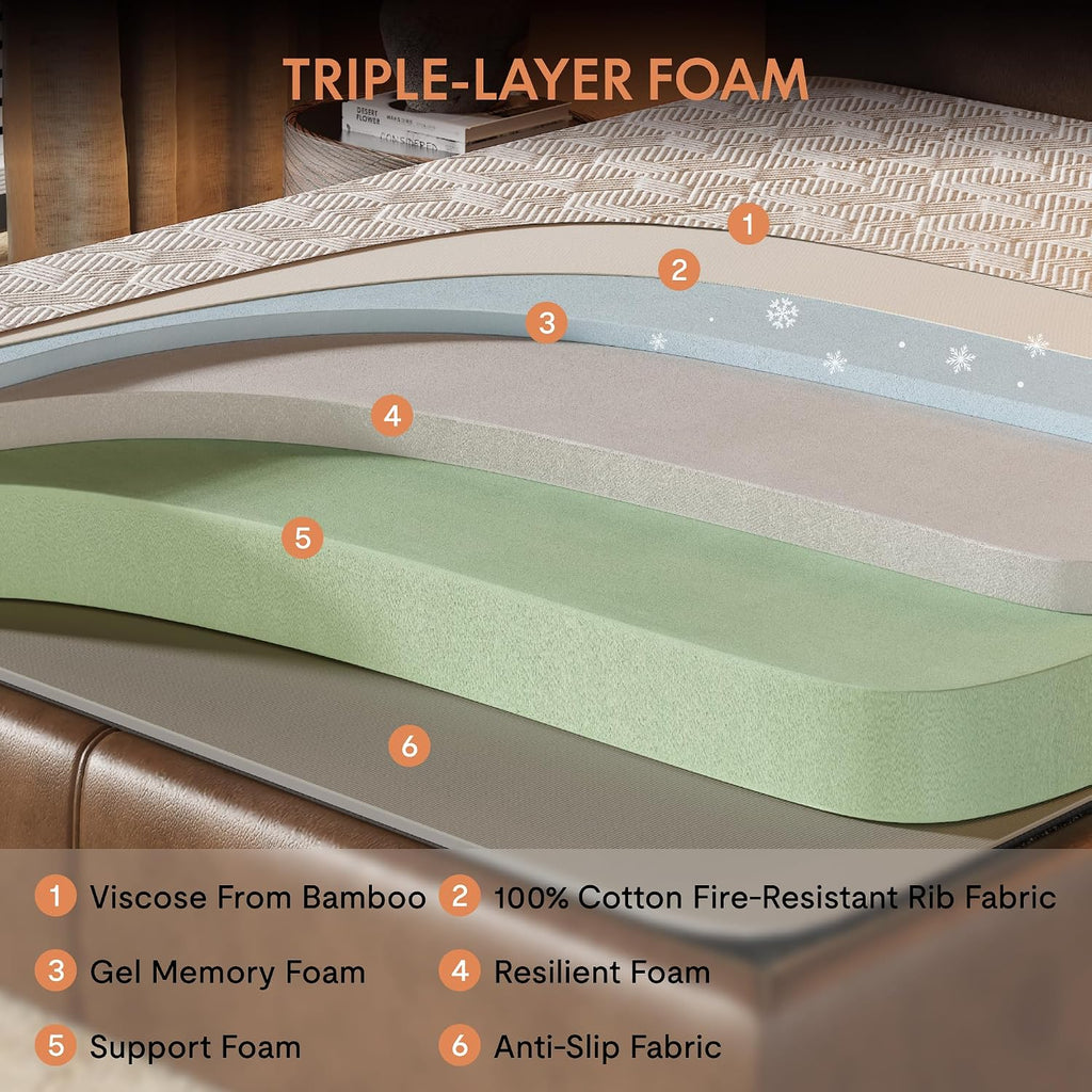 FLEXISPOT BF21Q Adjustable Bed Frame with 10 Inch Queen Size Gel Memory Foam Mattress, Viscose from Bamboo, Medium Firm, Certi-PUR & Oeko-TEX Certified, Bonus 4-Piece Queen Sheet Set Included.
