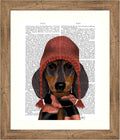 Amanti Art Framed Wall Art Print 28x24 Dachshund in Pink Hat and Scarf by Fab Funky, Animals Wall Art, Vintage Decor, Medium Poster Painting Artwork for Living Room, Bedroom, Bathroom, Kitchen,