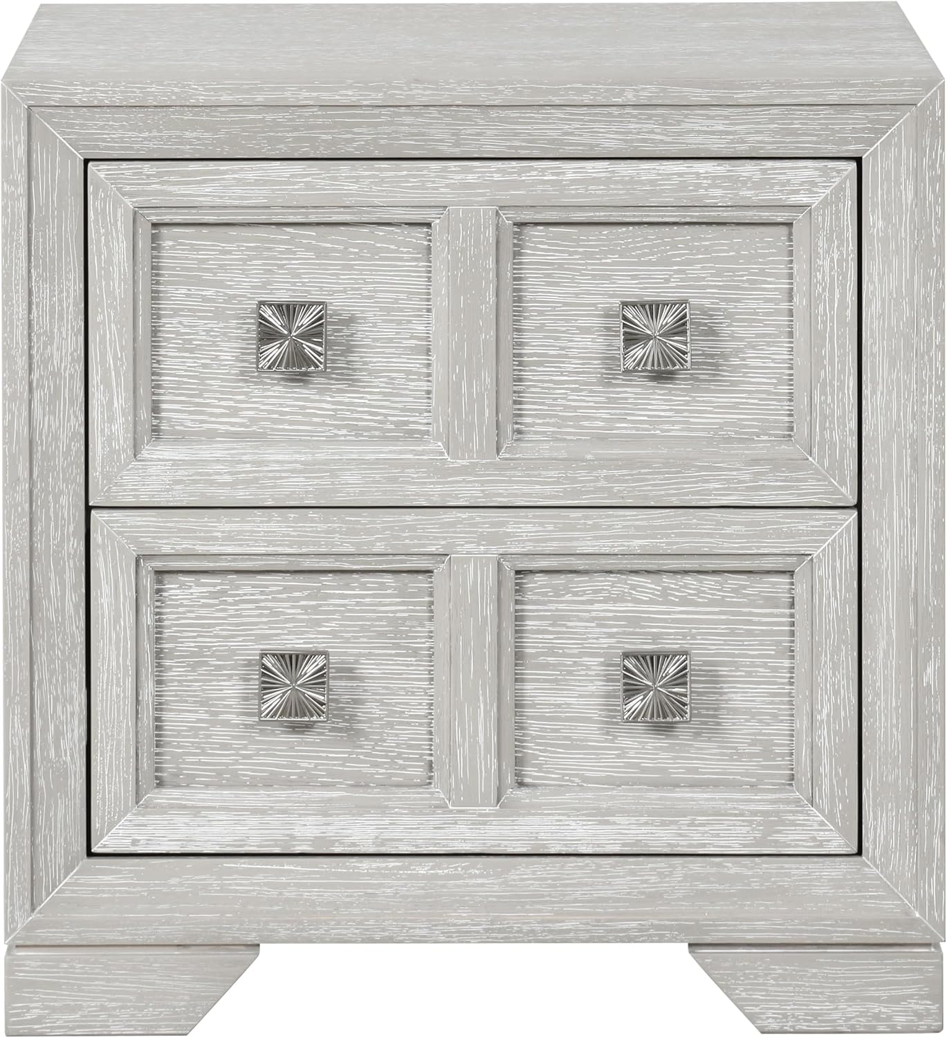 Furniture of America Narella Modern Wood 5-Piece Bedroom Set with Sunburst Pattern, Nickel Brushed Wire Hardware, Felt-Lined Top Drawers, Bracketed Feet, Box Spring Needed, King, Light Gray