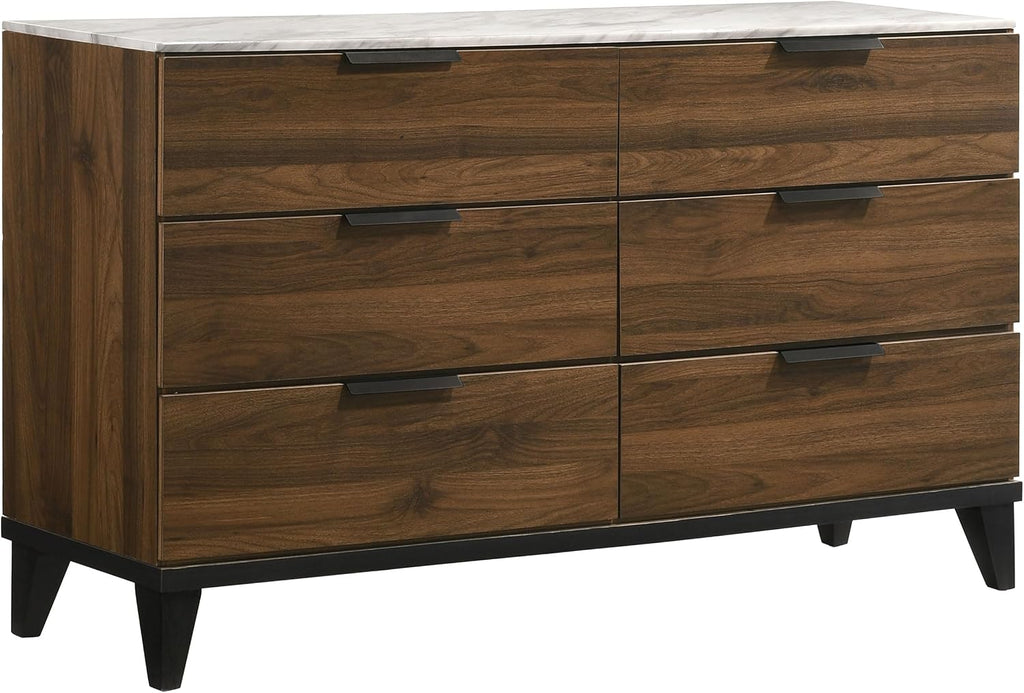 Coaster Home Furnishings Mays Contemporary 5-Piece Bedroom Set Fabric Upholstered Queen Size Panel Bed Frame 43-inch Headboard Walnut 215961Q-S5