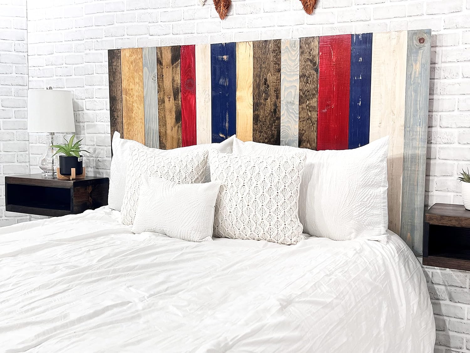 Barn Walls Americana Mix Signature Design, Multicolored Solid Wood Headboard, Floating Panels, Wall Mount, Adjustable Height Easy Assembly, Queen Size