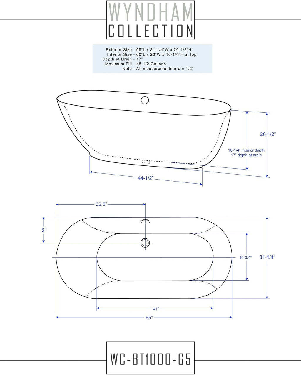 Wyndham Collection Melissa 65 inch Freestanding Bathtub for Bathroom in White with Polished Chrome Drain and Overflow Trim