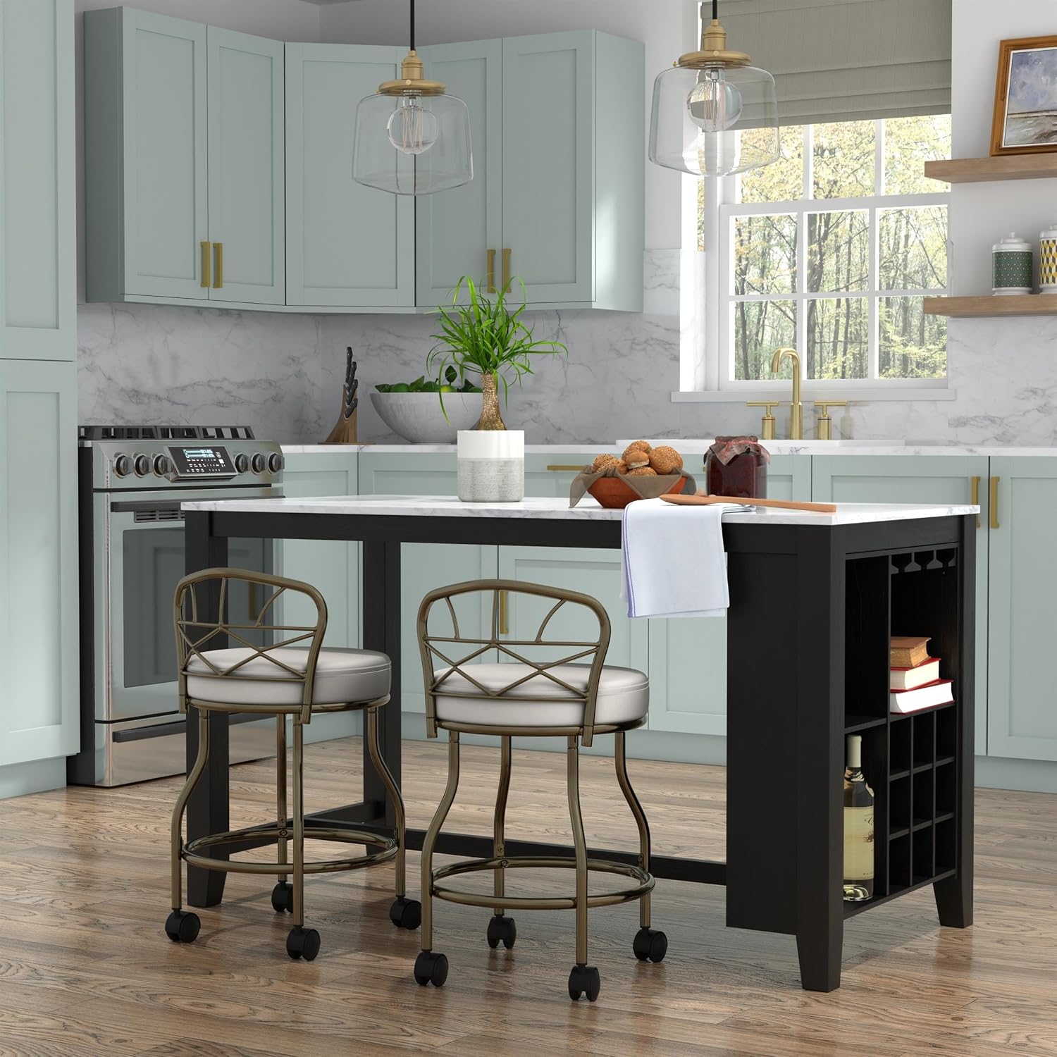 Carolina Classic Diana X-Back Vanity Bench with Casters in Gold