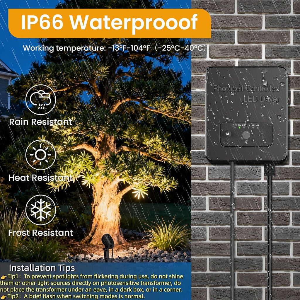 12W Landscape Lighting Kit, Low Voltage Landscape Lights with Transformer 100FT UL-Listed Wire & Connectors, 2700K Waterproof Outdoor Spot Lights for Yard House Tree 12V-24V 12Pack