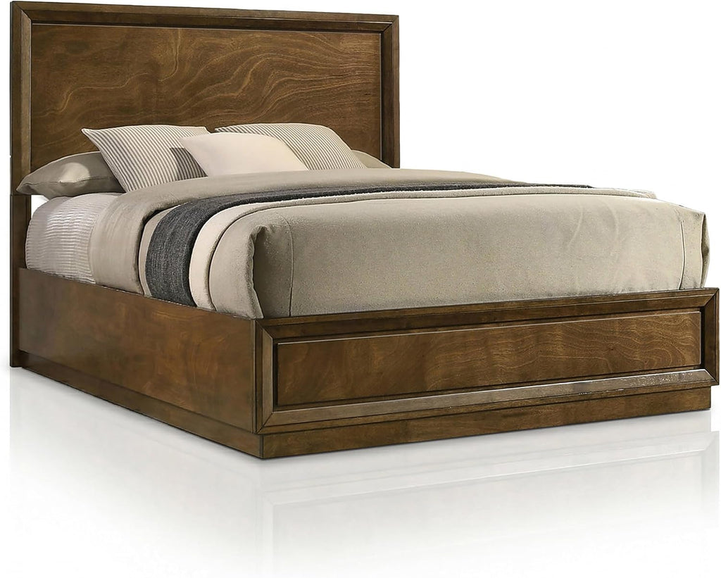 Furniture of America Extan Modern Solid Wood 5-Piece Bedroom Set with Beveled Corner, Metal Center Glide, Zinc Iron Bronze Knobs, Box Spring Needed, King, Walnut